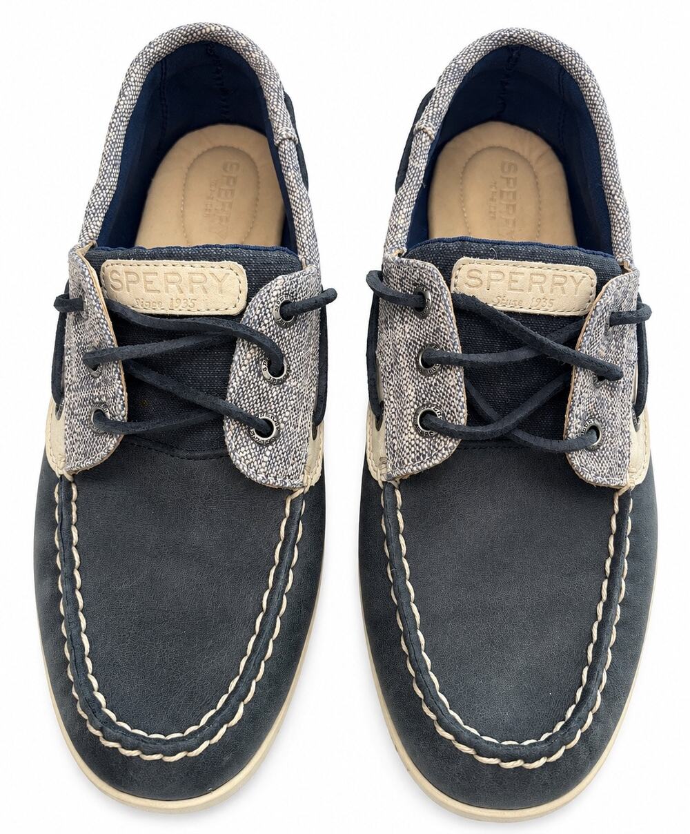 Sperry Women’s 10M Boat Shoes Navy Blue Leather Fabric Lace Up Nautical